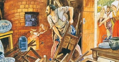 Bernard Palissy brûle ses meubles pour alimenter son four de cuisson